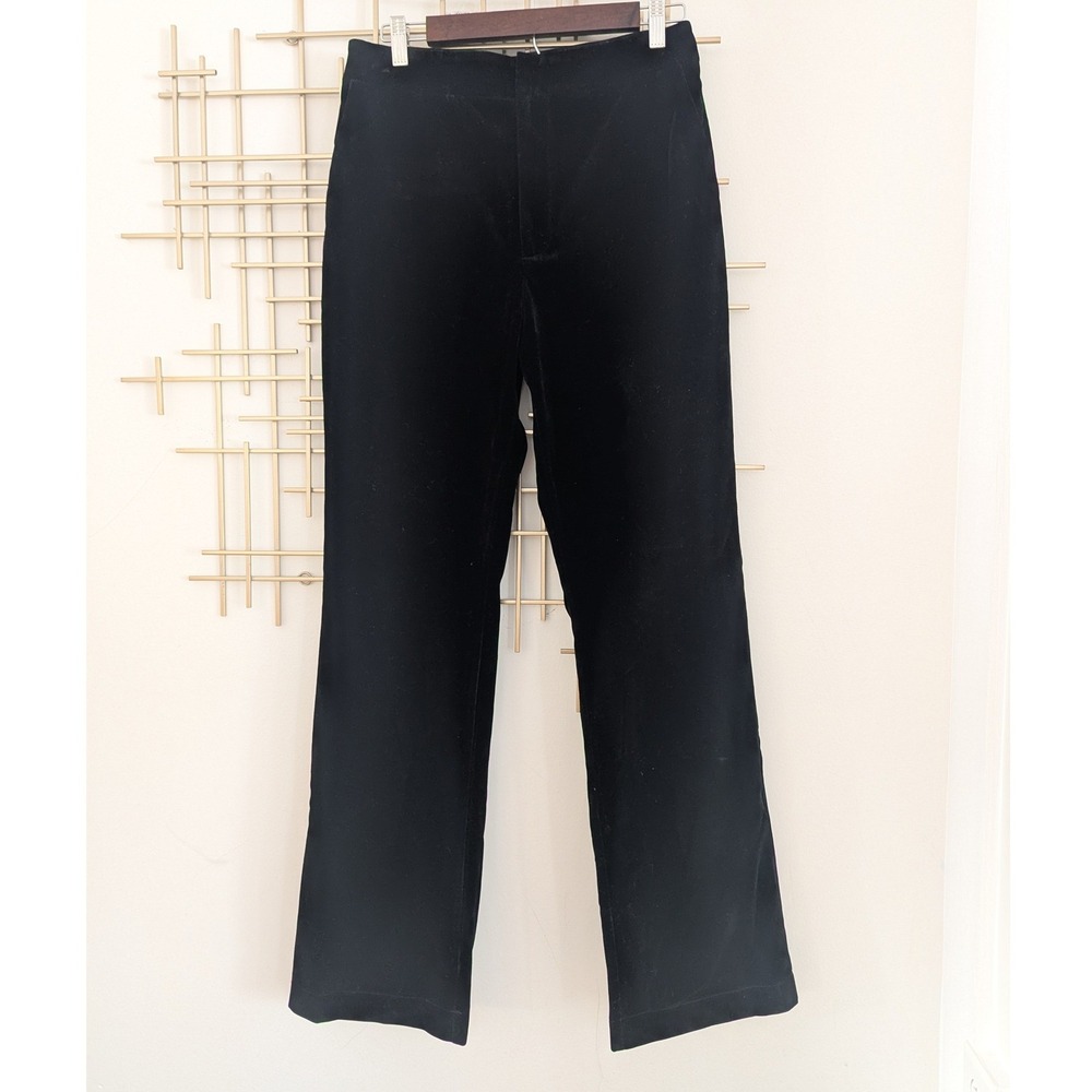 GREYLIN Milton Velvet Strait Leg Pants Womens Sz M NWT Black High Waist Trouser